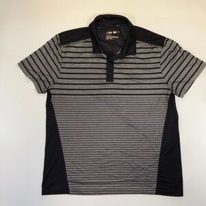 MSX by Michael Strahan Polo Shirt Mens XL Black Gray Striped Performance Popover